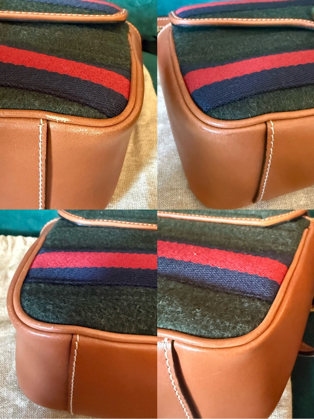 Gucci Navy Red Green Stripe GG Shoulder Bag with Tan Trim - Picture 9 of 16